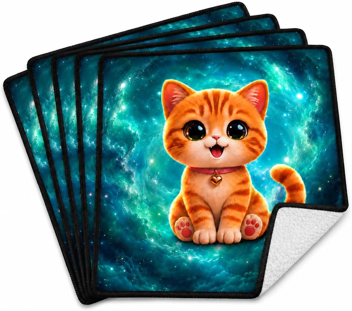 Lot de cinq essuie-tout lavables Caspirolus à motifs chats avec face absorbante blanche